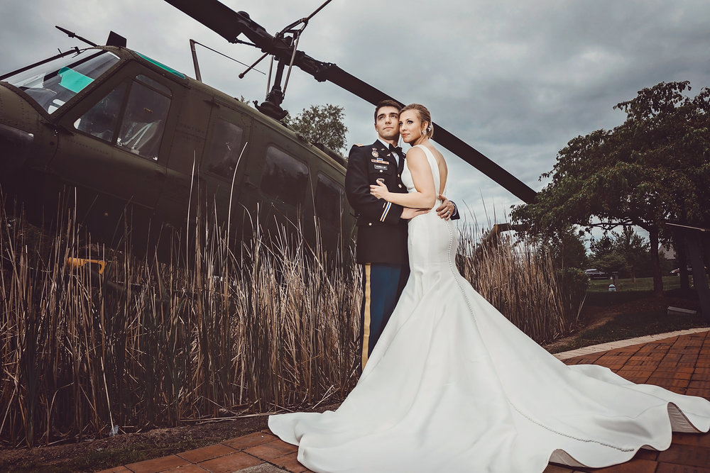 Bride and groom helicopter