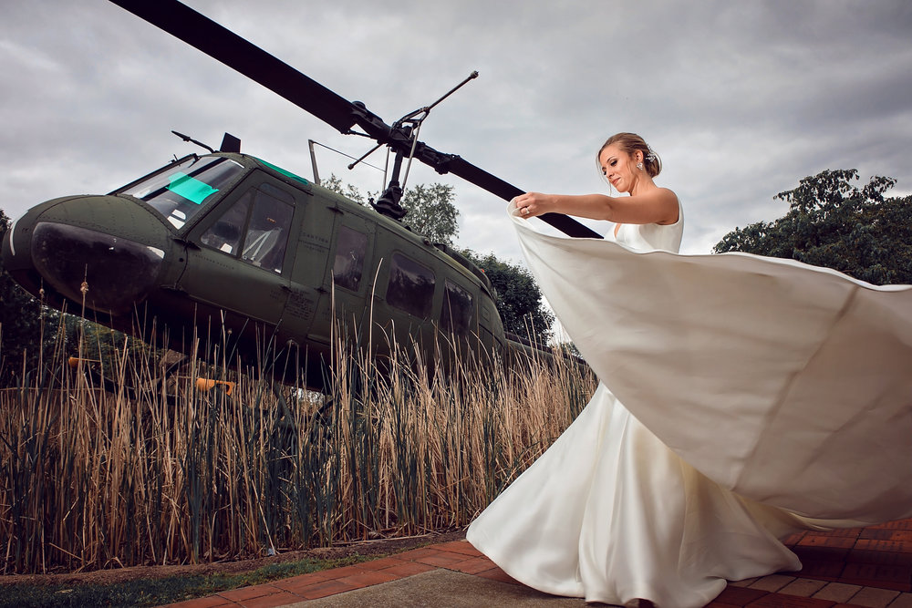 Bride with helicopter