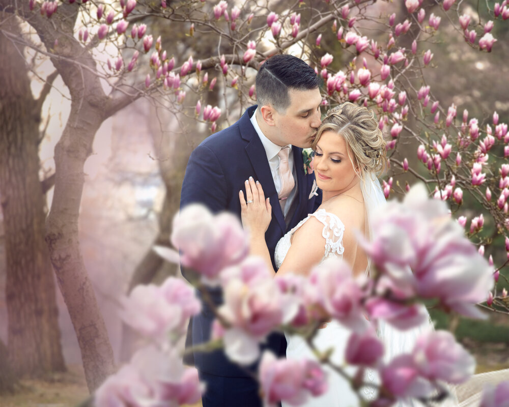 fireman wedding photography bride and groom in the magnolias